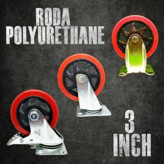 Roda Troli Gerobak Etalase Meja Ban Lemari Caster Hidup Merah Pu 3 Inch Double Bearing