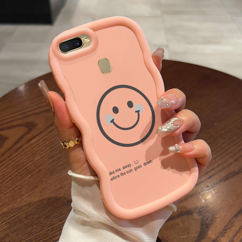 Casing Hp Untuk OPPO A7 A5s A12 A12s A11K Case Emoji senyum Gelombang Cesing Kesing Hitam Silikon An