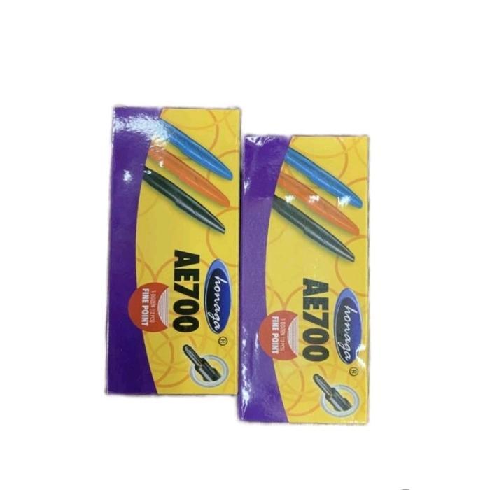 [1 pak] pulpen HONAGA AE700 hitam isi 12 pcs - bolpen needle point murah