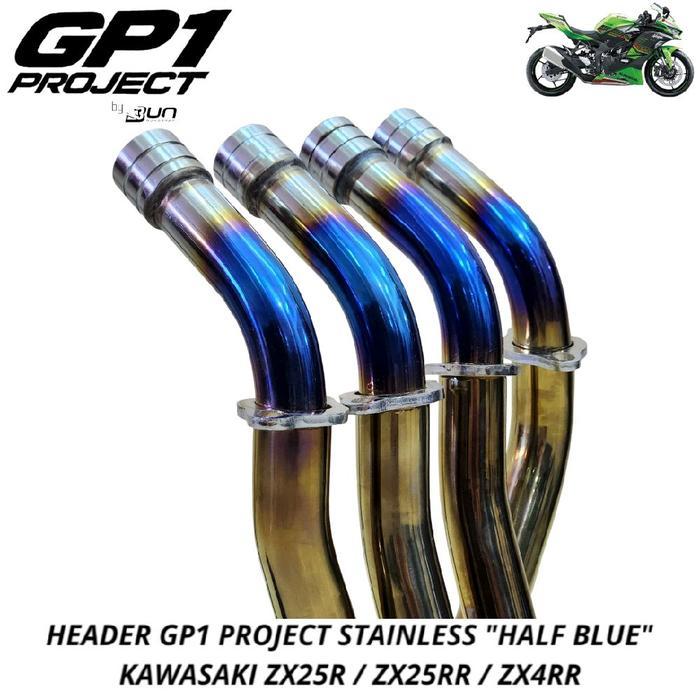 Bun HEADER Kit SS BURN BLUE BIRU Fullsystem ZX25R ZX25RR ZX4RR 2Pipe