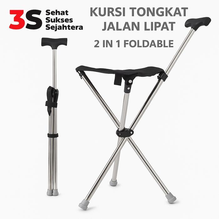 Ready JFactory Kursi Tongkat Jalan Lipat 2in1 Tongkat Kursi Lansia Kursi Lansia Lipat Tongkat Duduk