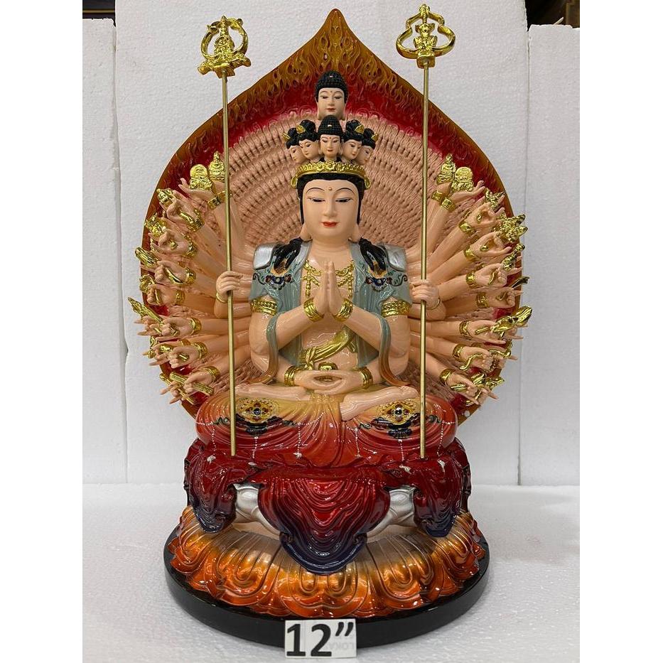 Patung dewi cien so kwan im / dewi seribu tangan 12 inch fiber 01