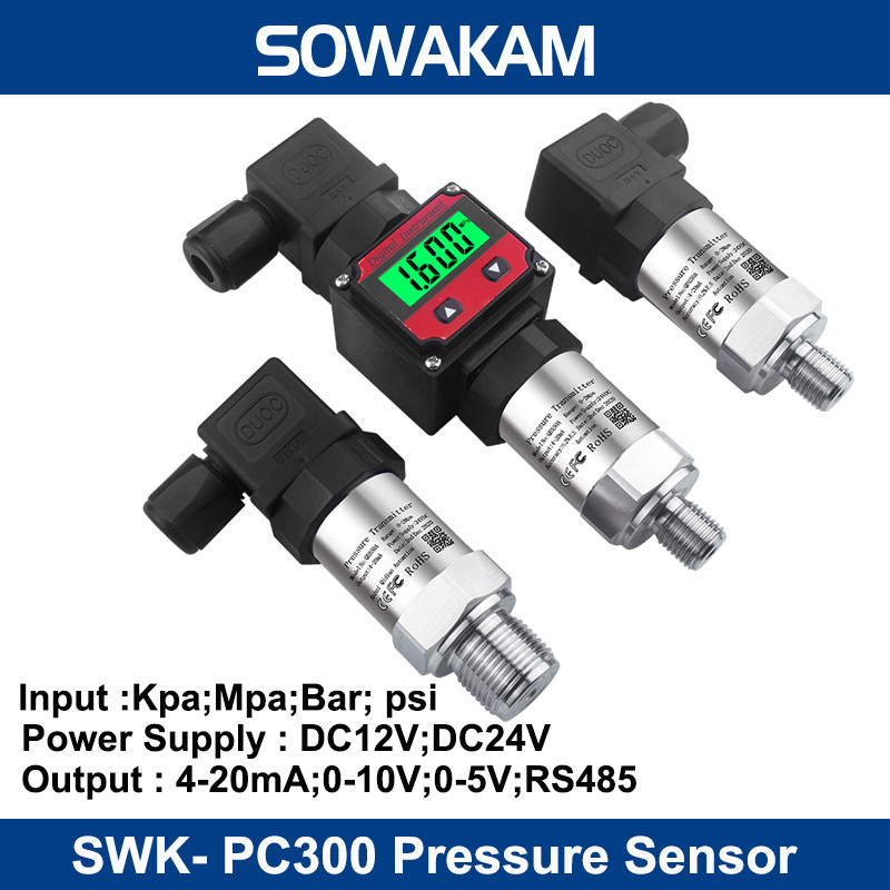 SWK-PC300 LCD Pressure Sensor 0-10V 5V Output Water Tank Oil Gas -1-0-1000bar Pressure Transmitter G