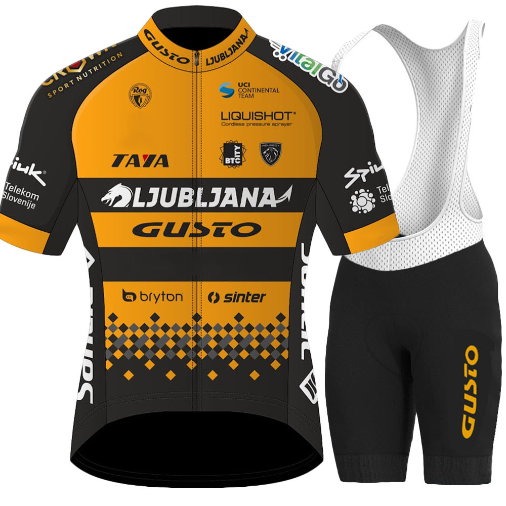 Ljubljana Gusto Team 2023 Cycling Set Men Short Sleeve Slovenia Clothing Orange Road Bike Shirts Sui