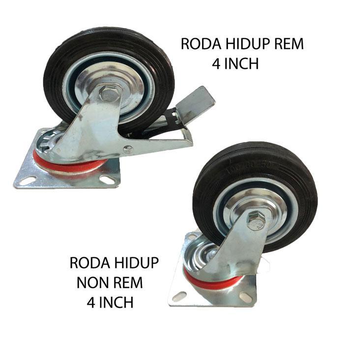 Roda Troli / Trolley 4" Hidup /Mati - Rem/ Non Rem