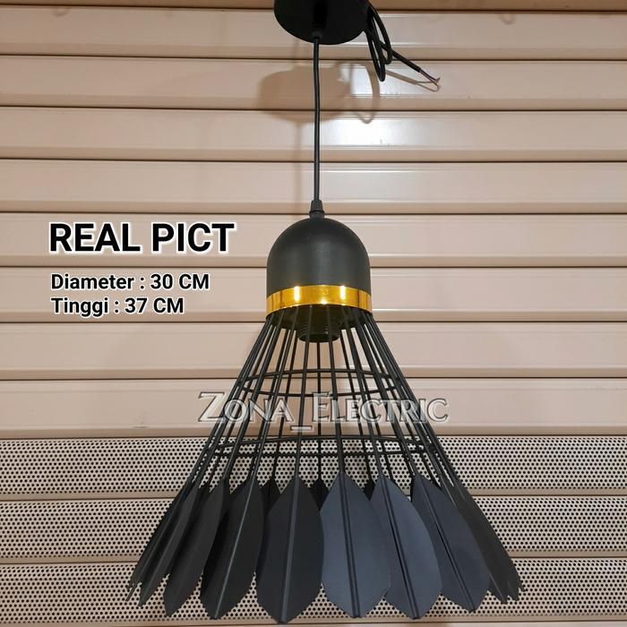 LAMPU GANTUNG / LAMPU HIAS KOP BULU TANGKIS HITAM FITTING E27