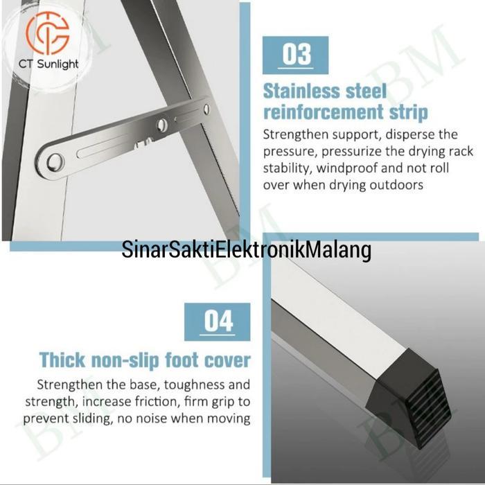 Jemuran Baju Besar Lipat Besar Stainless Tempat Jemuran Pakaian Handuk Kuat