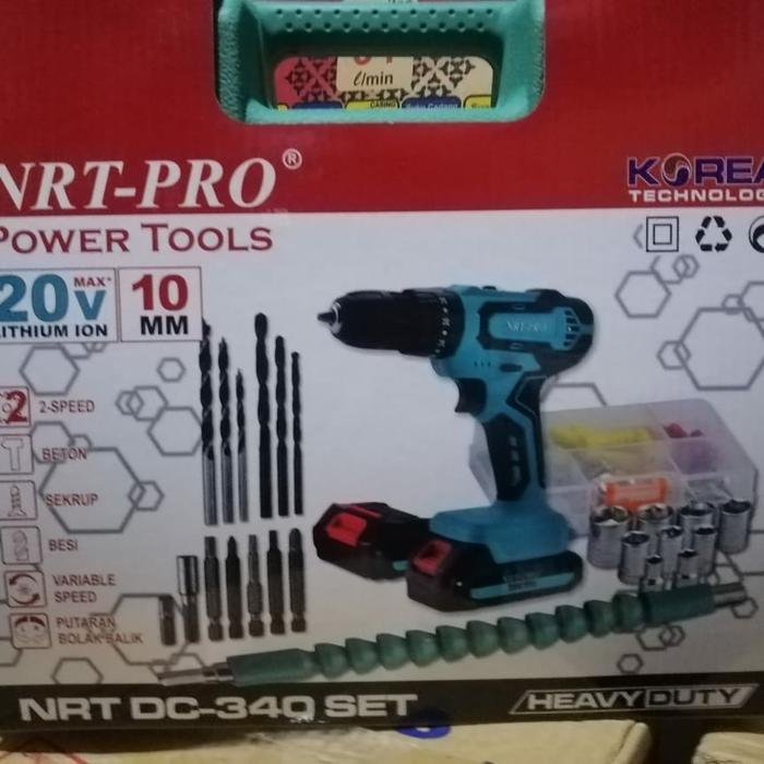 Bor listrik cordless / bor listrik charge nrt pro 20 v koper set
