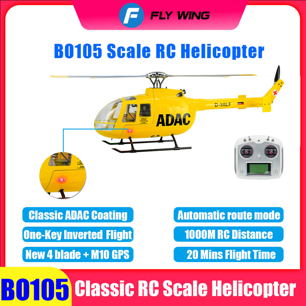 FLYWING BO105 RC Helicopter ADAC 470 class 6CH scale helicopter BO105 rc Plane 4 blades rotor head