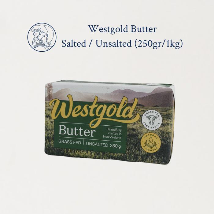 WESTGOLD BUTTER UNSALTED 250GR/WESTGOLD BUTTER SALTED 250GR/WESTGOLD NEW ZEALAND UNSALTED/MENTGA