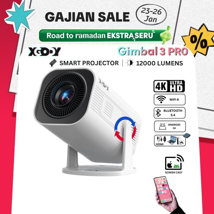 XGODY Gimbal 3 Pro Smart Proyektor LCD Android 14 - 720P - Auto Keystone - Netflix - YouTube - 220