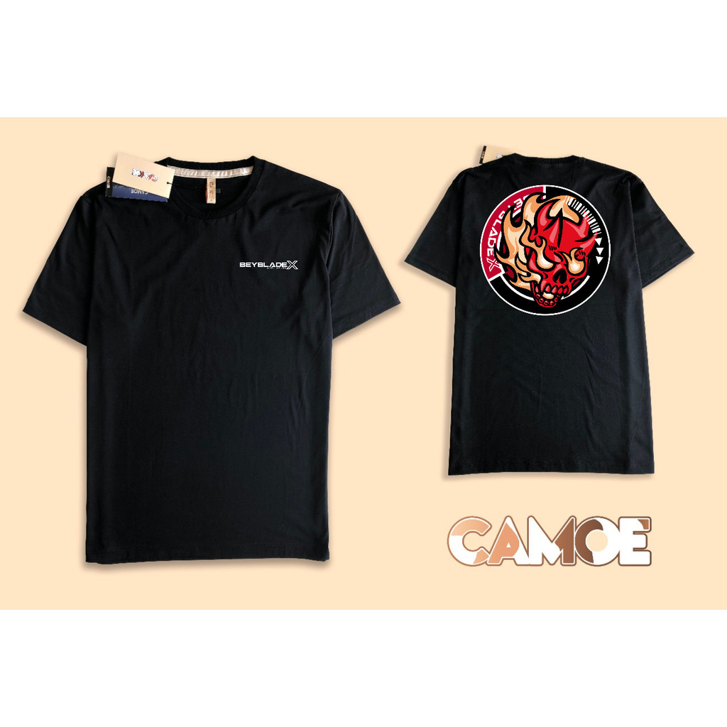 Kaos Tshirt Depan Belakang Anime Beyblade X Gear Chip logo Hells Scythe