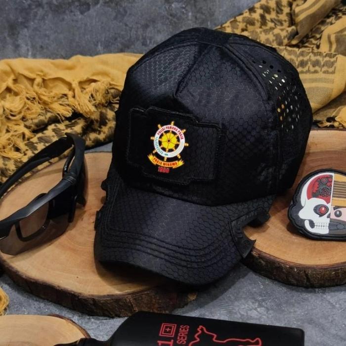 Topi Coak Baseball Caps Tactical Honeycomb Lasercut Free Patch POL PP / SATPOL PP Best Quality