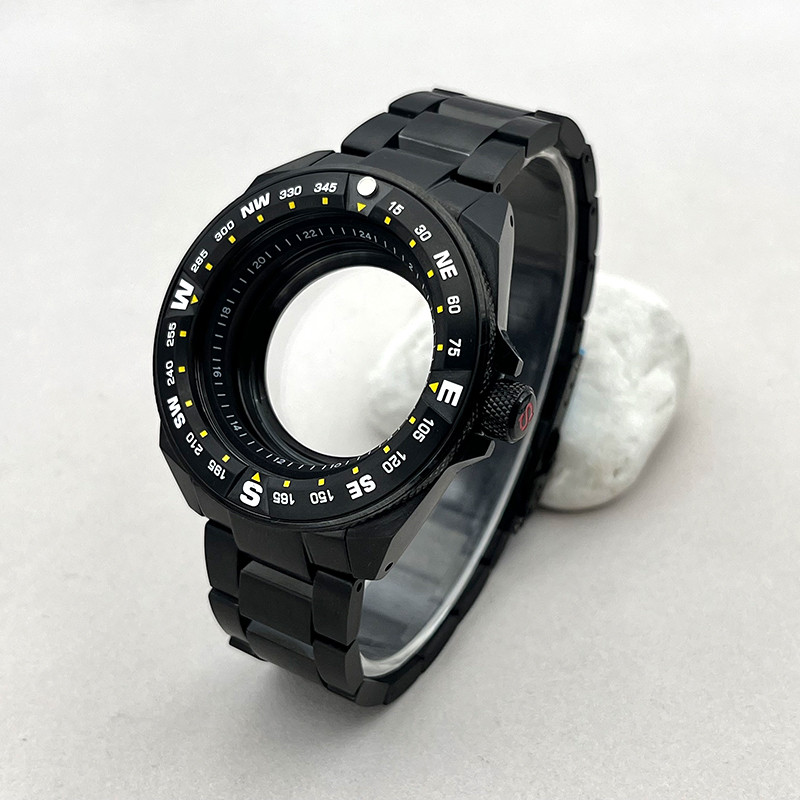 Black 45Mm Seiko Samurai King Watch Cases Bezel Insert With The Strap Fits Nh35 Nh36 7S26 Movement