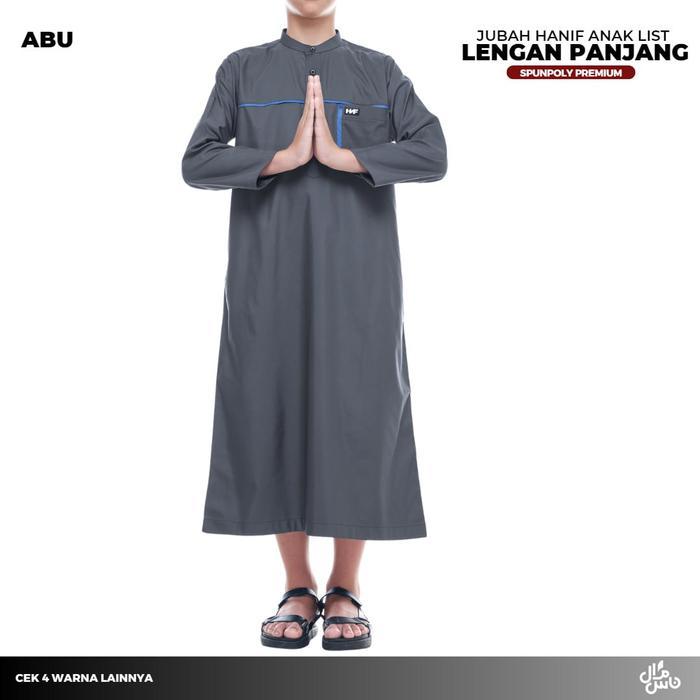Baju Jubah Gamis Anak Pria Arab Pakistan Model Hanif List Lengan Panjang KerahOblong Free Peci