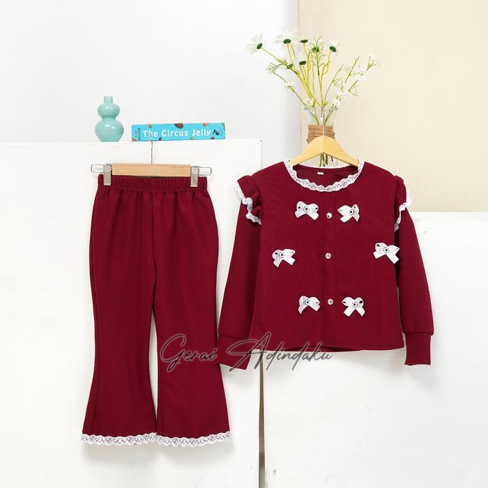 Setelan Cardigan Anak Perempuan Popy Cardigan Anak Perempuan Model Pita Usia 1-11 Tahun