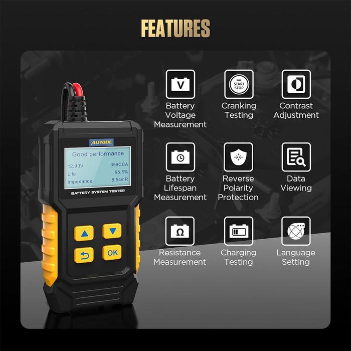 AUTOOL BT360 BT-360 12V CAR BATTERY TESTER ANALYZER BATERAI AKI ACCU SUPPORT 8-20 VOLT