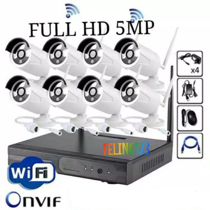 Paket Kamera Cctv Nvr Kit - Camera Wirelles 8 Ip Outdoor 5Mp + Hdd 2Tb
