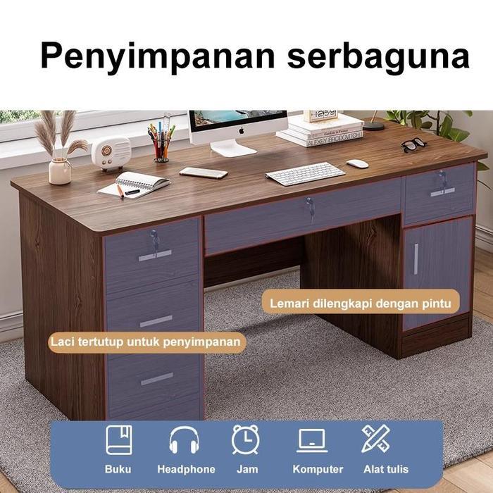 Meja Komputer Desktop Single Model Modern Minimalis - Set Lengkap Meja Kursi Kantor Rumah Untuk Bos