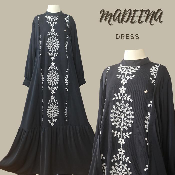By Dolla - Madeena Dress - Gamis Hari Raya Gamis Burkat - Bahan Lembut Dingin - Desain Elegan Polos