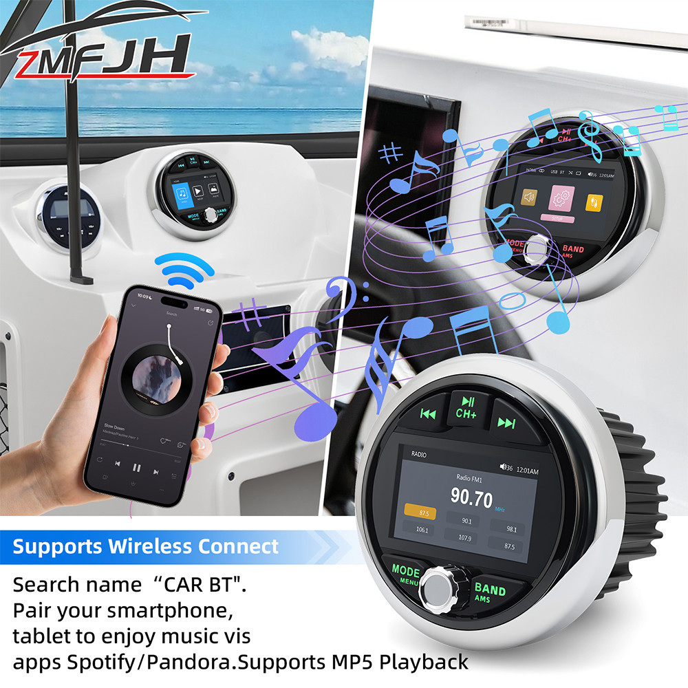 Terbaik Waterproof Marine Stereo MP5 Player Bluetooth-compatible FM AM USB Port AUX Radio Media Play