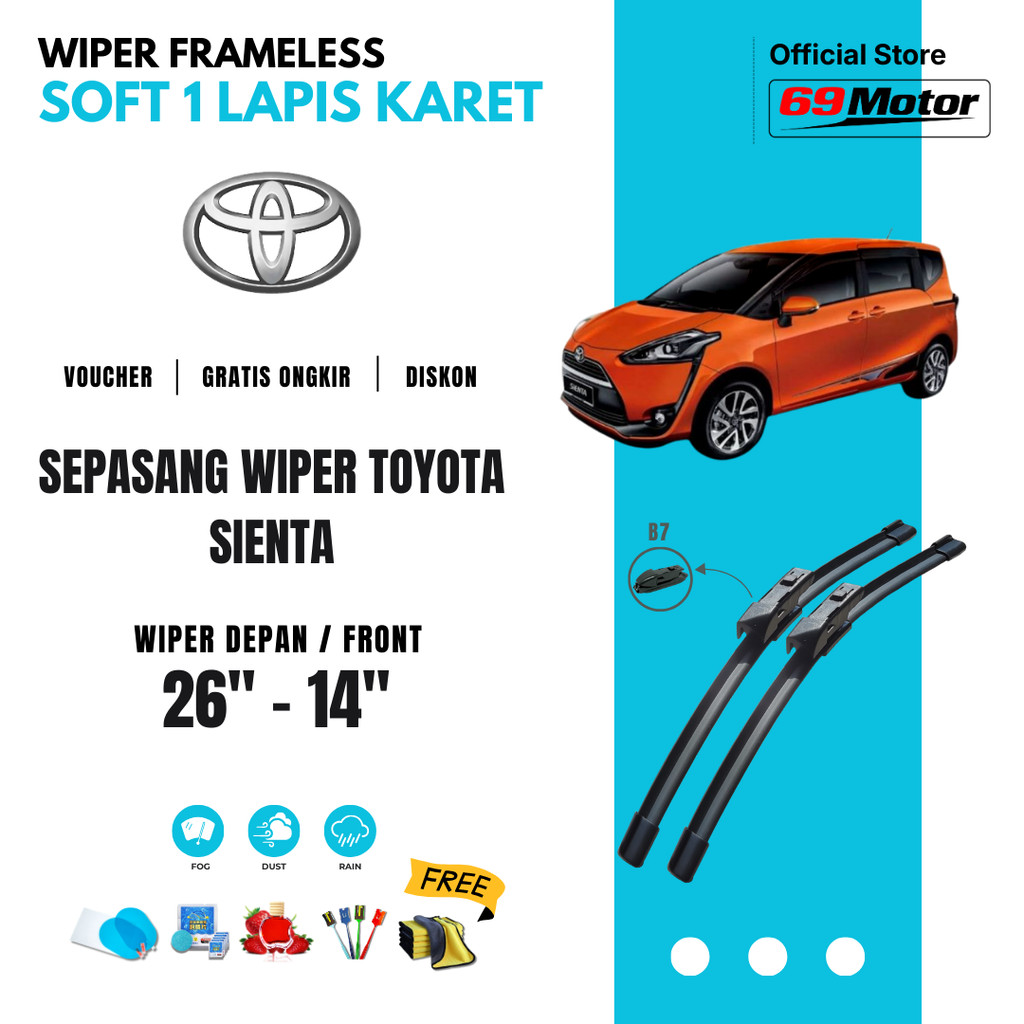 Wiper Toyota Sienta Frameless Kaca Depan Mobil Free 5 Bonus