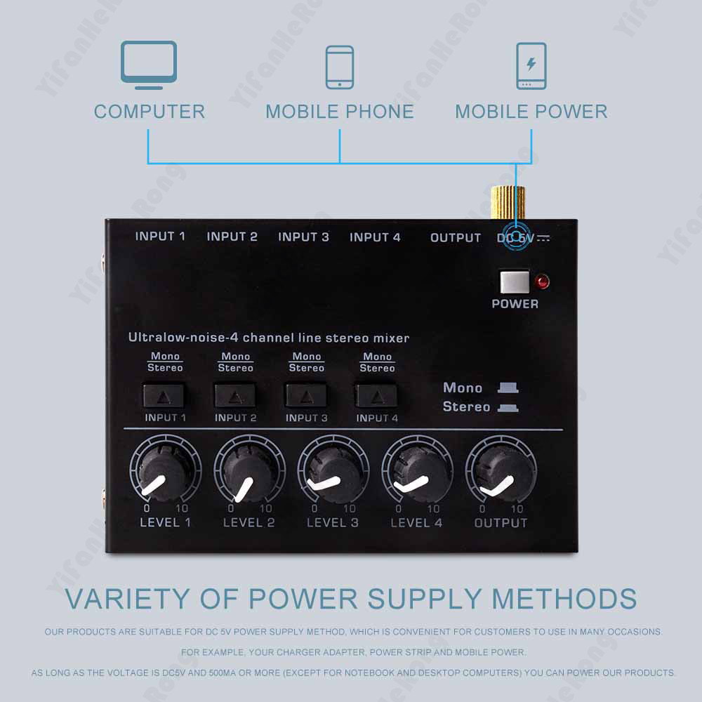 MAX400 Audio Mixer Mini Stereo Mixer Ultralow Noise 4 Channels Mixers Mixing Console DC5V for