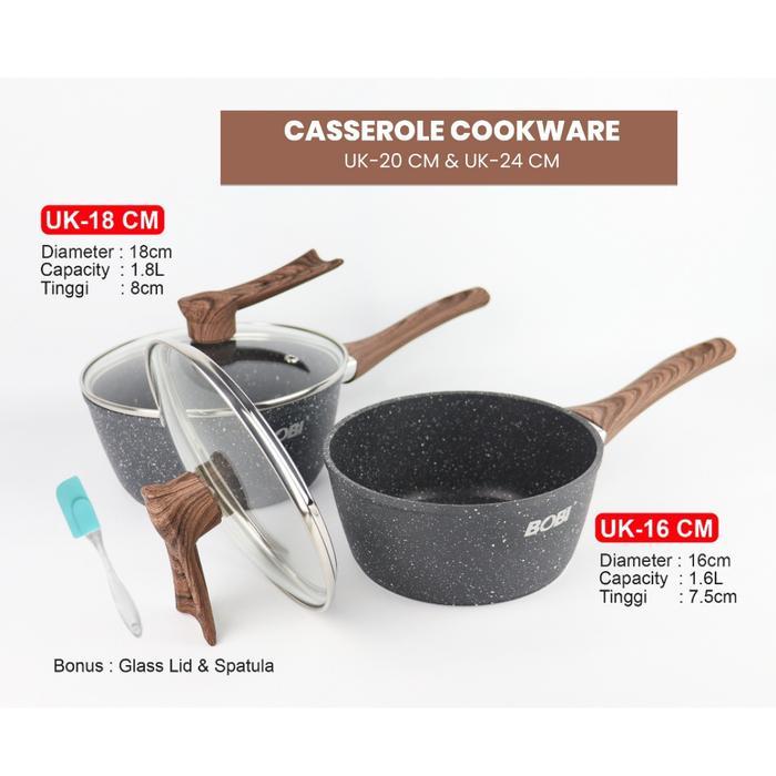 SET WAJAN PANCI GRANIT ANTI LENGKET PERALATAN MASAK DAPUR 3 IN 1 SEMUA KOMPOR HONEYCOMB FRYPAN KAYU