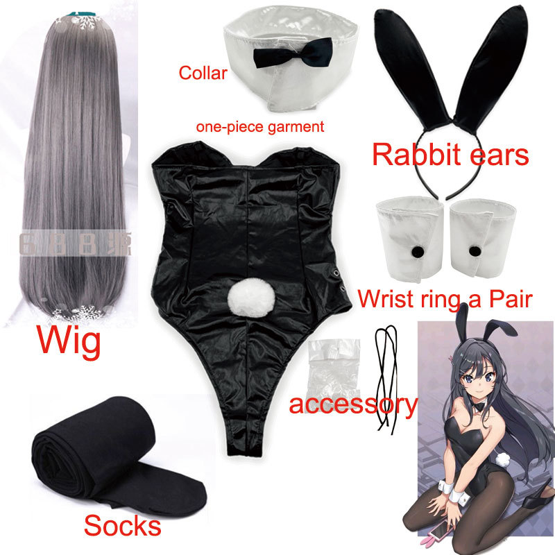 Bunny Girl Sakurajima Mai Cosplay Costume For Girls Halloween Funny Costume Black Stockings High