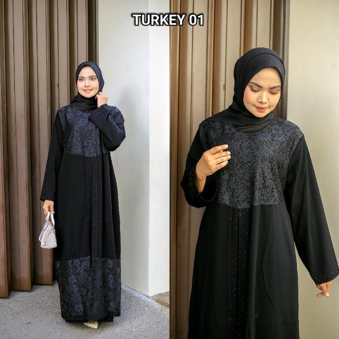 gamis hitam arab abaya turkey 01 elegant mewah premium jetblack saudi