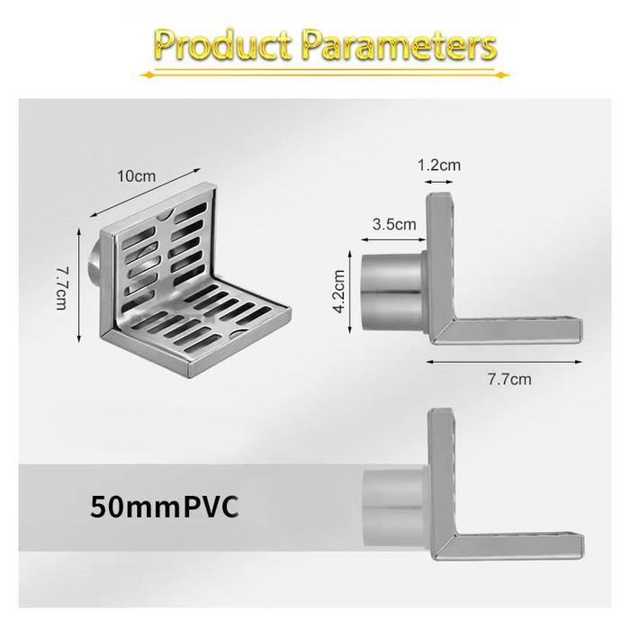 3.5Inch Saringan Got SUS 304 Siku / Wall Floor Drain / Home Stainless Non Slip Drain Abc Steel Floor