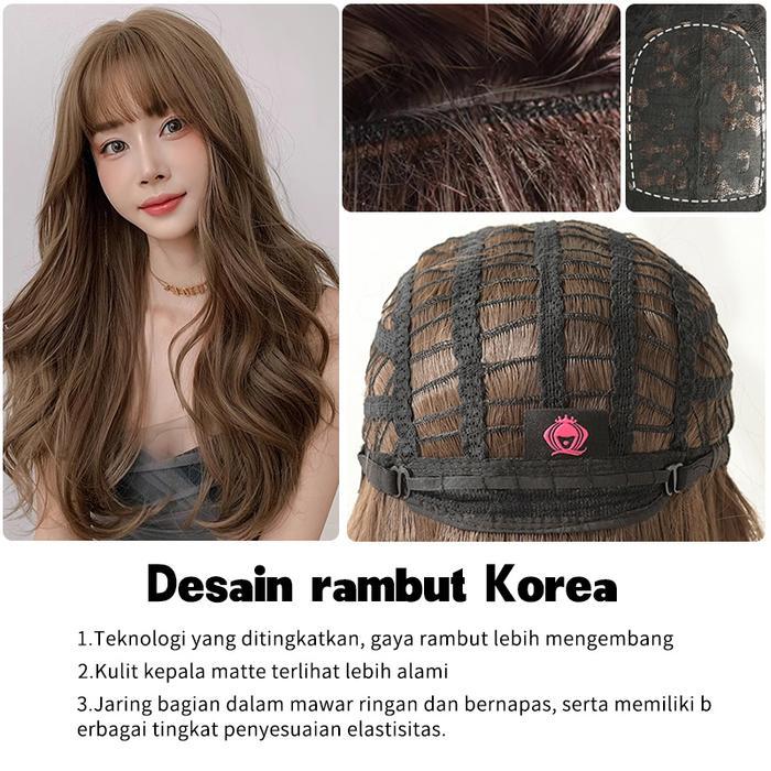 Promo Korean Style Curly/Alami/ Panjang Poni/Rambut Palsu/Rambut Palsu Wanita/Rambut Palsu Wanita