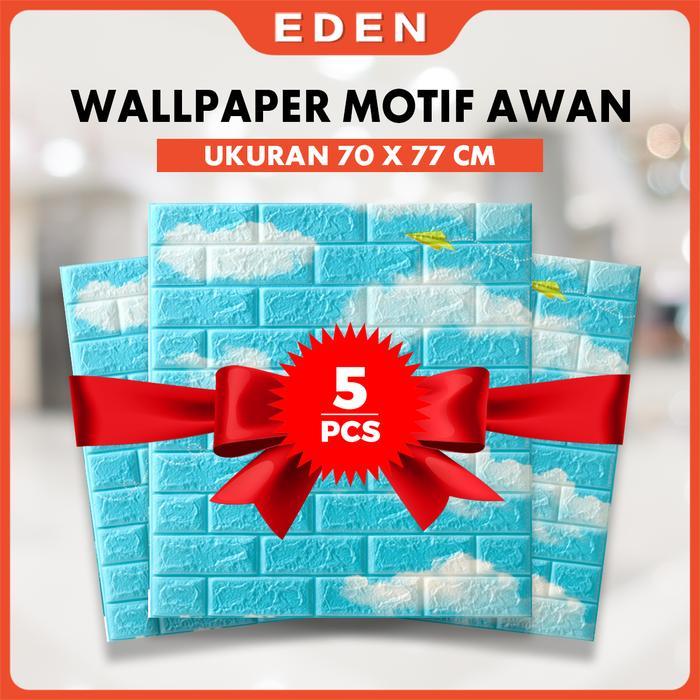 PAKET 5 PCS  Wallpaper Dinding 3D Foam Motif Nature Awan 70 x 77cm Ketebalan 3mm