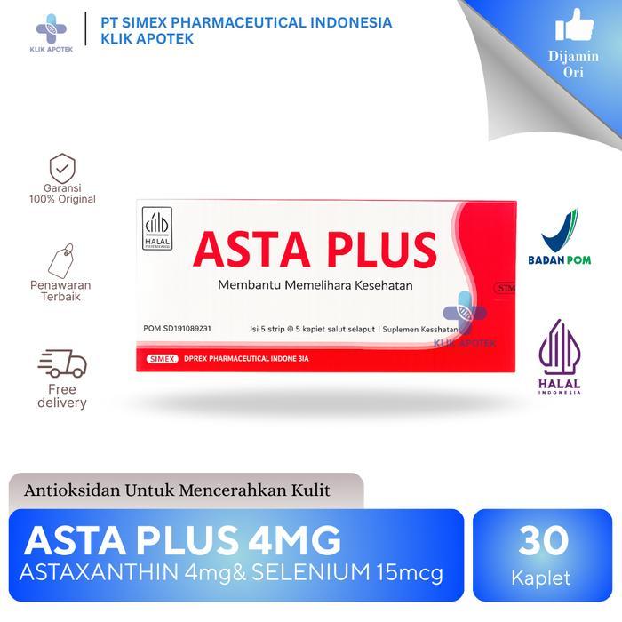 (SPESIAL RAMADHAN) Asta plus Astaxanthin 4 & 8 Mg - 1 Box isi 5strip @ 6kapsul Astaxanthin 4mg