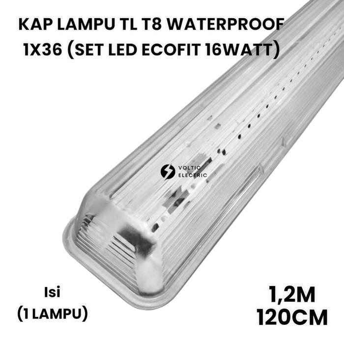 KAP LAMPU TL WATERPROOF 1x36 IP65 SET LAMPU PHILIPS LED ECOFTI 16 WATT 120 CM