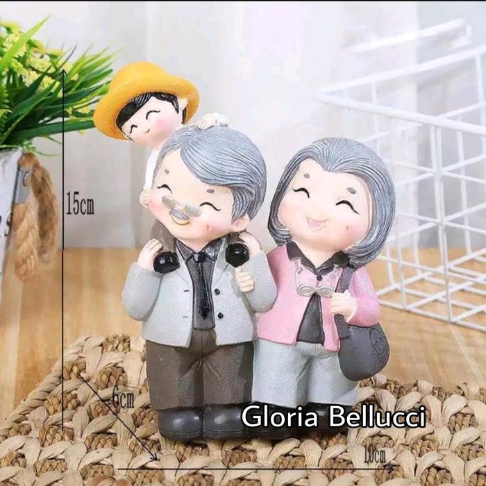patung kakek nenek cucu pajangan akong ama oldman