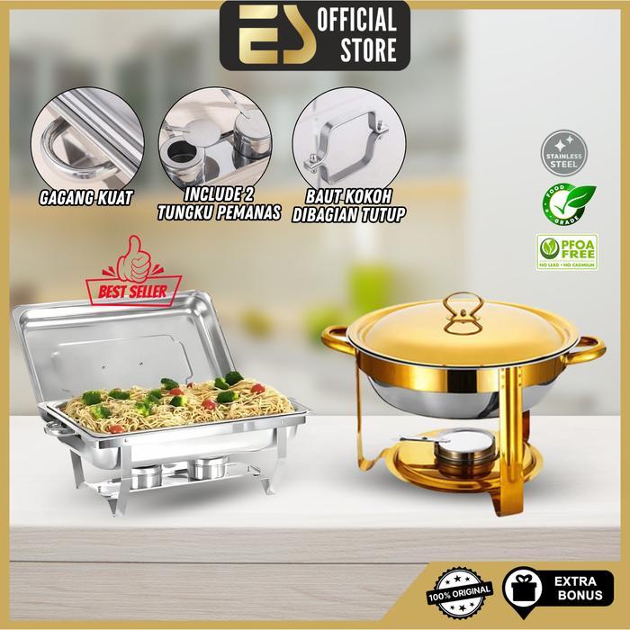 ES Prasmanan Set Chafing Dish Pemanas Makanan Wadah Saji Makanan Stainless Premium Tebal Kitchenware