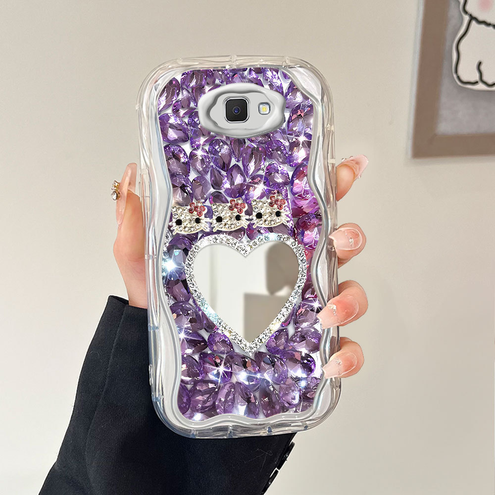 Phone Case Fashion Cermin Purple Diamond Heart Mirror Cover For Compitable With Samsung Galaxy J7 Pr