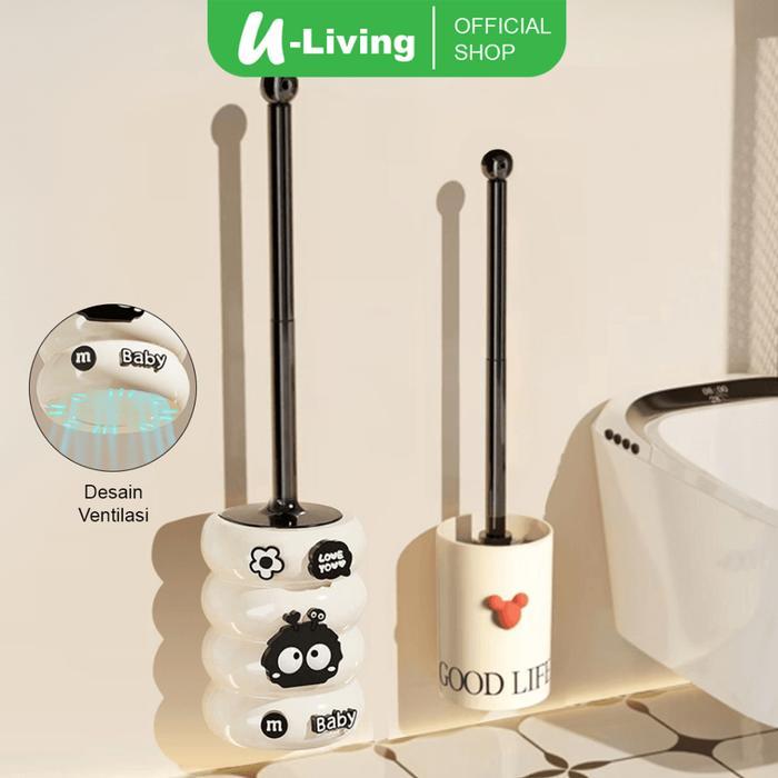 AXM U-LIVING SIKAT PEMBERSIH TOILET MOTIF LUCU SIKAT CLOSET DUDUK JONGKOK DENGAN HOLDER BT001