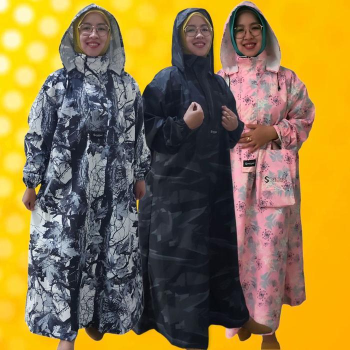 Jas Hujan Gamis Motif Sndr Jumbo Model Gamis Bigsize Muslimah Taslan Motif Waterproof Dewasa Syari
