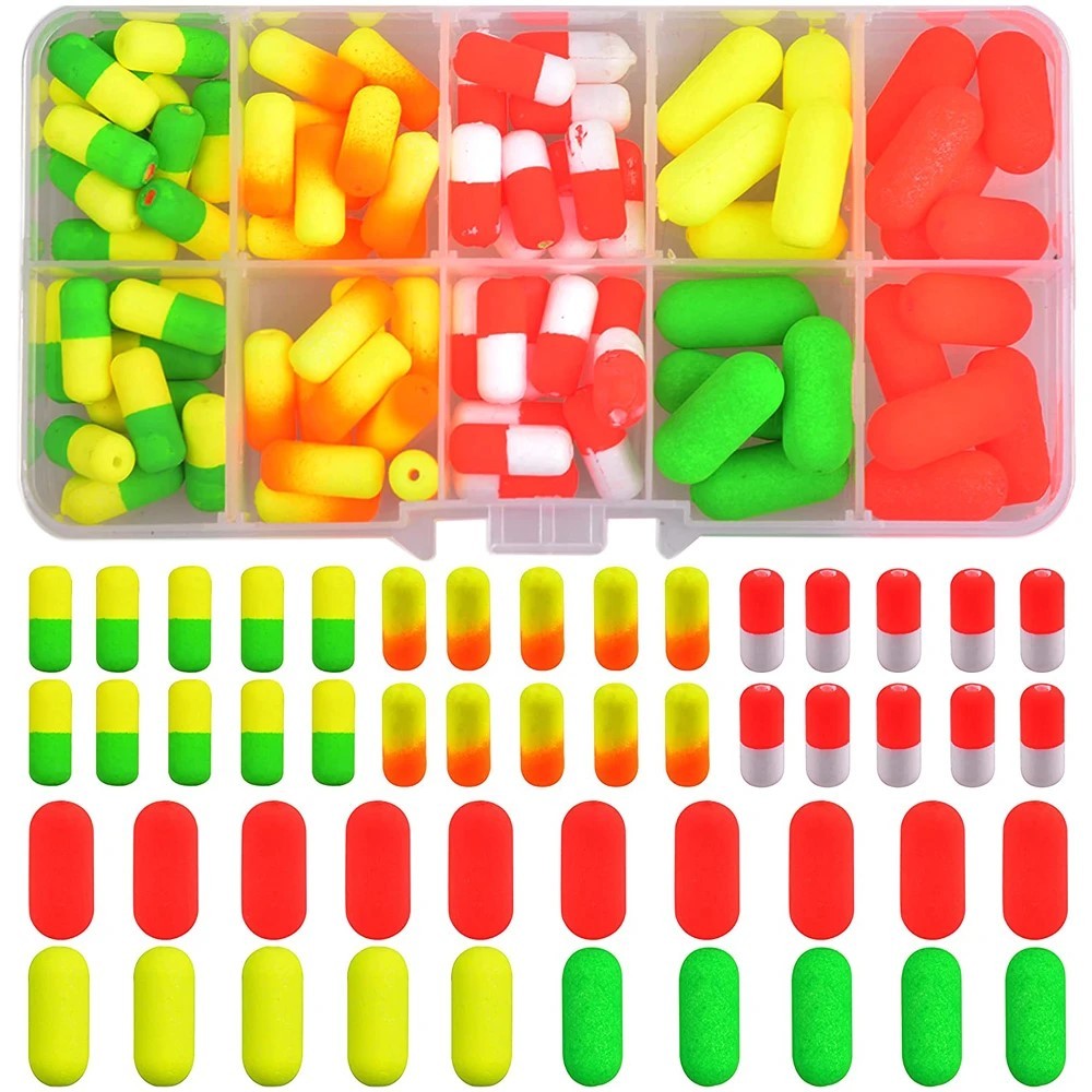 80Pcs Pompano Floats Fishing Foam Floats Kit Bullet Cylinder Float Bottom Rig Walleye Rig Making