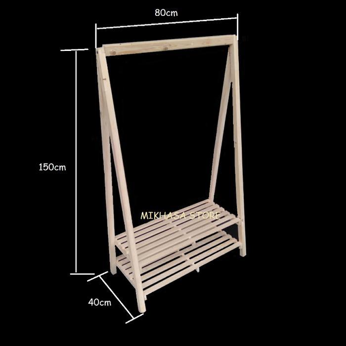 Rak Hanger Gantungan Baju Laundry Display Toko Kayu Pinus Multifungsi