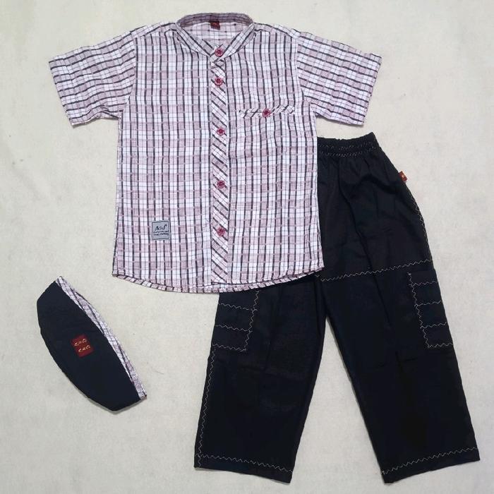 TERLENGKAP KOKO ANAK A&J MOTIF KOTAK BAJU SETELAN MUSLIM KATUN PECI KANCING