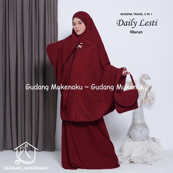 (COD) Gudang Mukenaku Mukena Dewasa Daily Lesti Travel 3 in 1 Bahan Katun Terbaru Premium Termurah