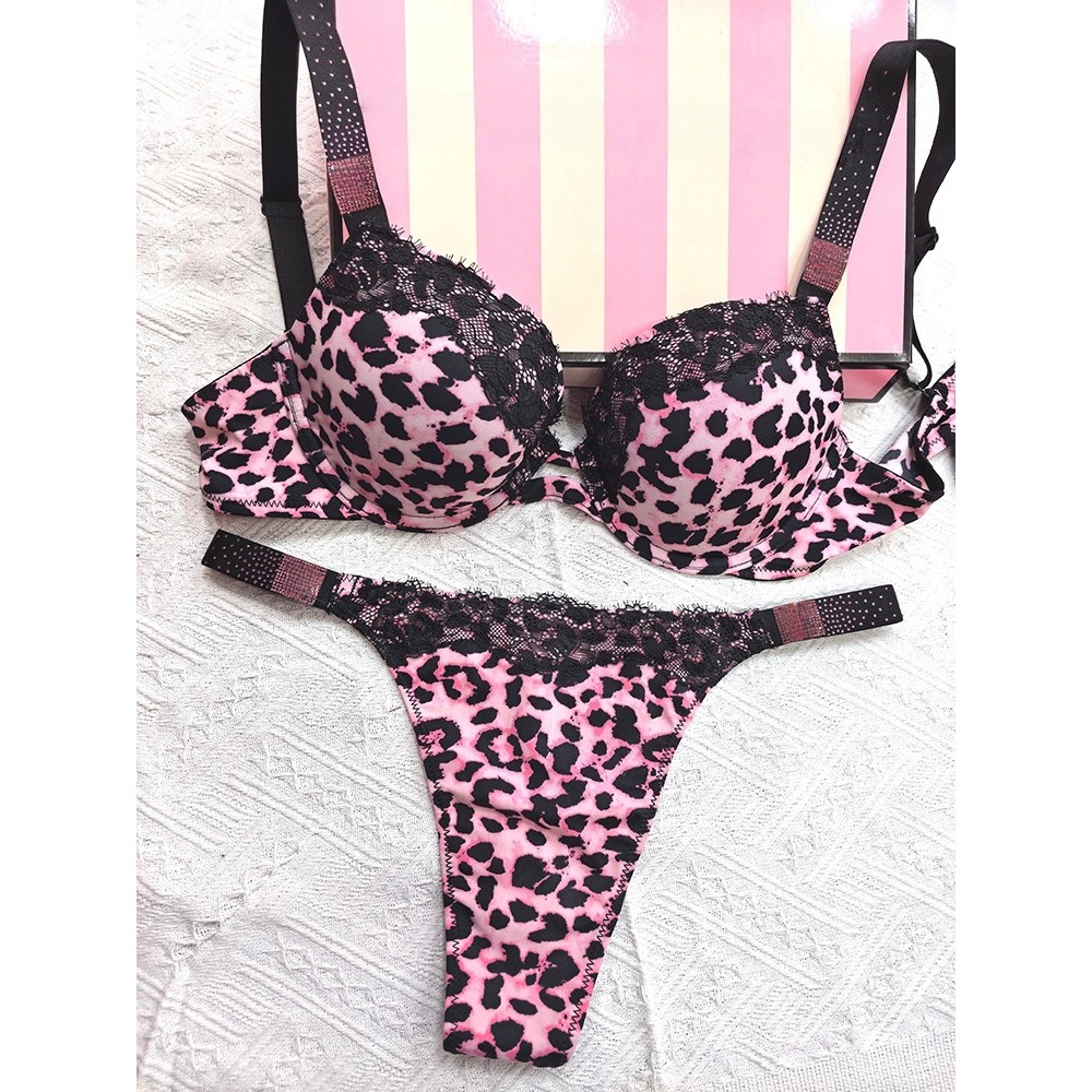 Rhinestone Women Bra Set Leopard Lace Bralette Girls Underwear Brassiere Fashion Thong Gather Bras