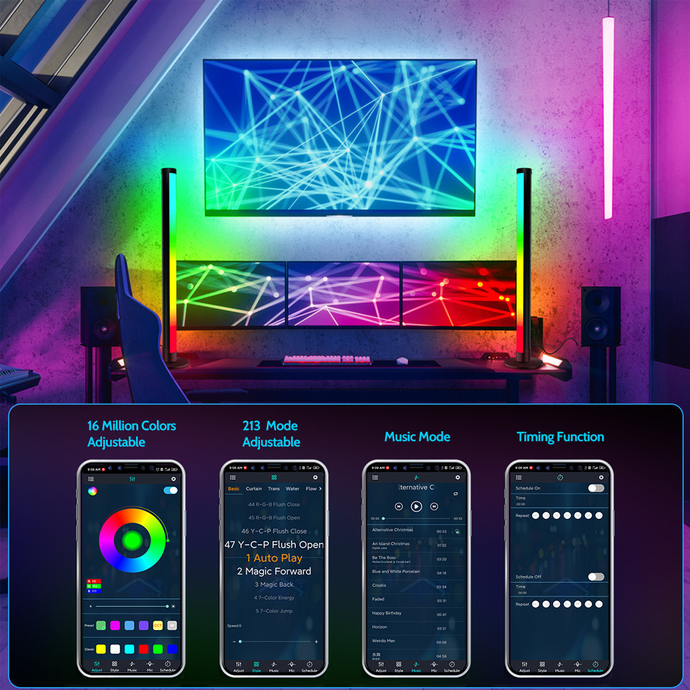 USB RGB LED Light Bars Smart RGB Pickup Light Music Rhythm Lights Bluetooth App Control Music Rhythm