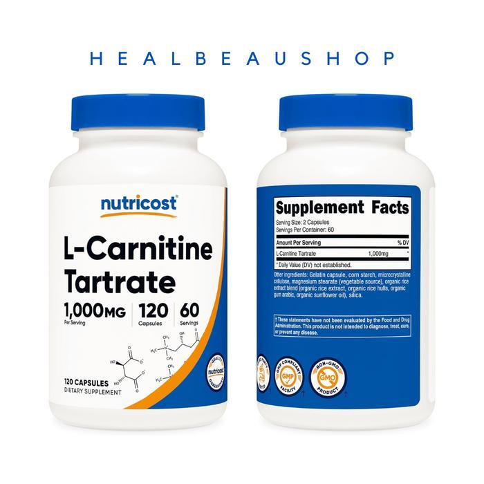 Nutricost L-Carnitine Tartrate 120Caps / 240 Caps 1000Mg/Caps Metabolisme Recovery Mscle Pain
