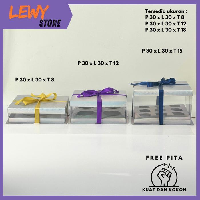 Kotak Kue Box Mika Cake Box 30X30 Cm Box Puding Kotak Kue Mika Transparan Pet Kotak Kado Gift Box