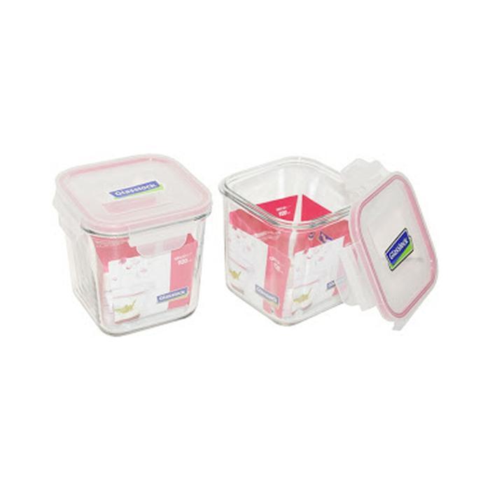 Glasslock ~ 2Pc Canister 920Ml Tempat Penyimpan Makanan Kaca Dgn Tutup