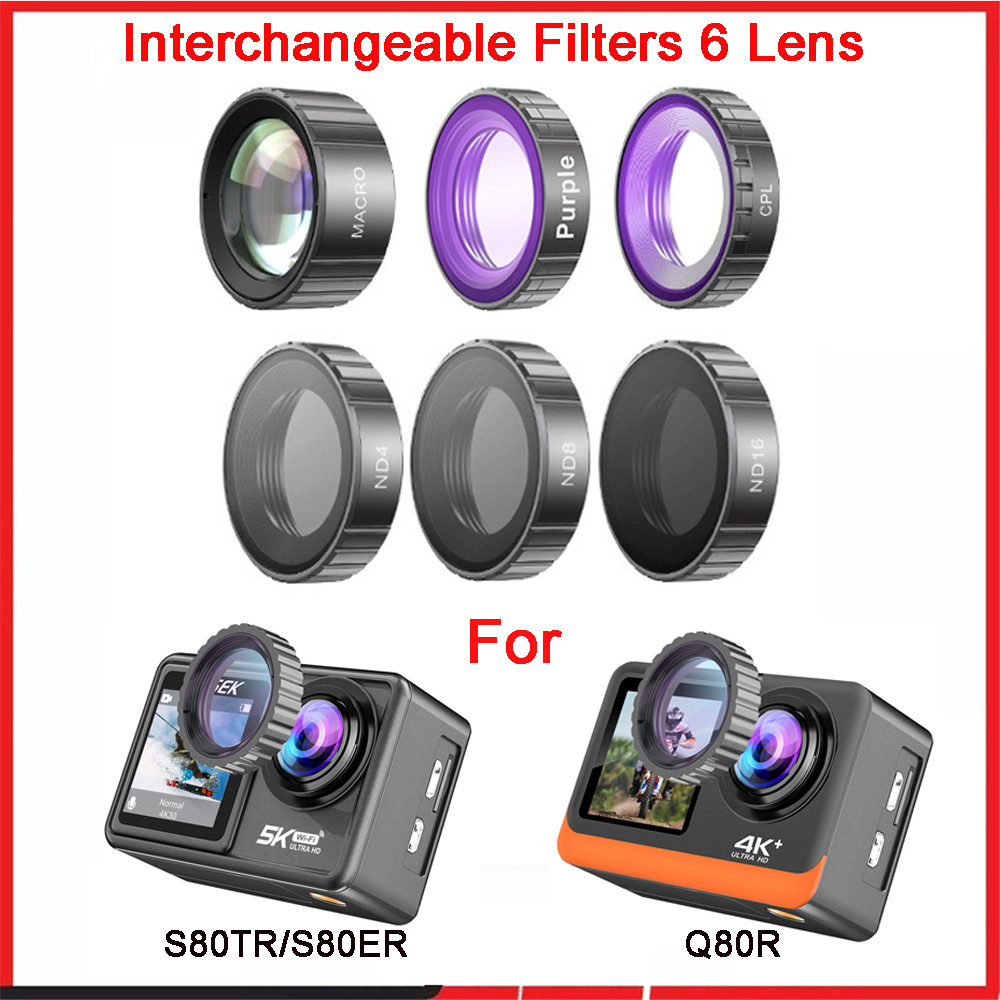Interchangeable Filters 6 Lens Include /CPL(Polarizing)/Puple/Macro/ND4/ND8/ND16 Filter For Sports &